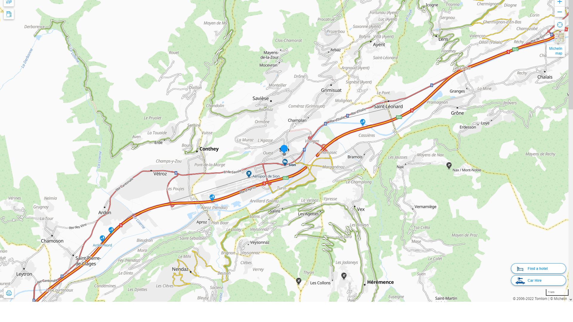 Sion Suisse Autoroute et carte routiere